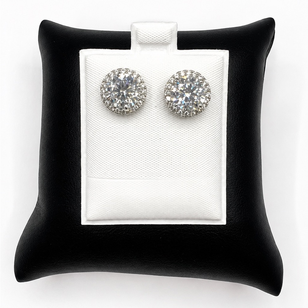 925 Sterling Silver 4.00CT MOISSANITE Round Halo Stud Earrings Screw Back